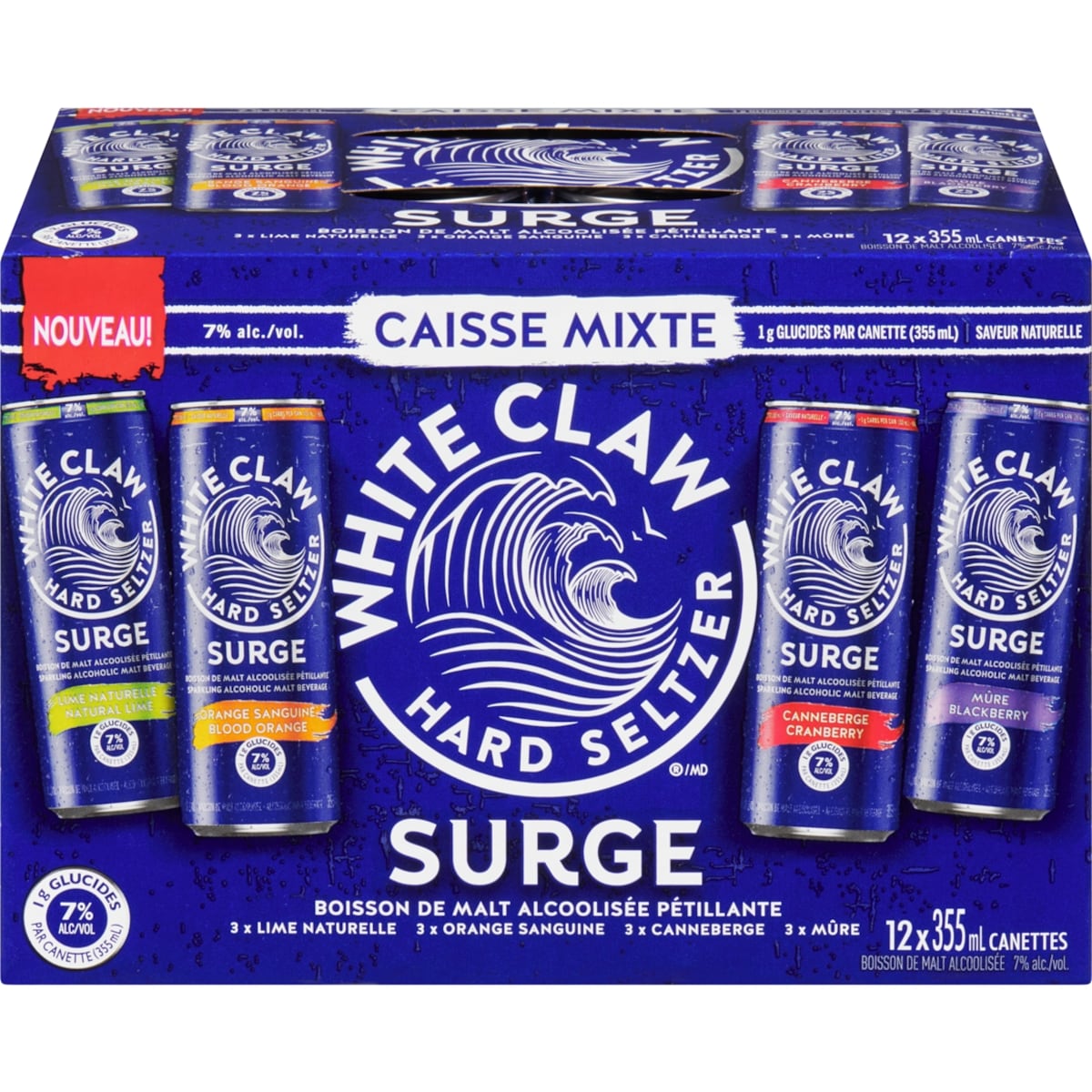 WHITE CLAW Surge boisson de malt alcoolisée caisse mixte (Pièce d’identité requise au moment du ramassage) 12x355.0 ml, 0,67 $/100ml