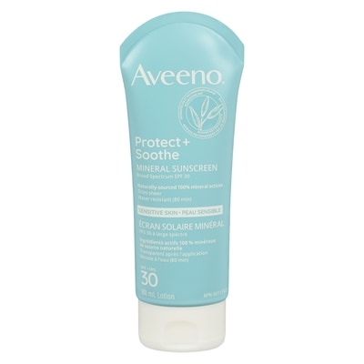 Aveeno Protect  Soothe Sensitive Skin Mineral Sunscreen SPF 30, Oat  Mineral Formula, Paraben Free, Fragrance Free, Dries Sheer 88 ml, $21.59/100ml