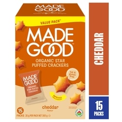 Made Good Craquelins soufflés en forme d’étoile Arôme de cheddar Boîte de 15 sachets 300 g, 4,33 $/100g