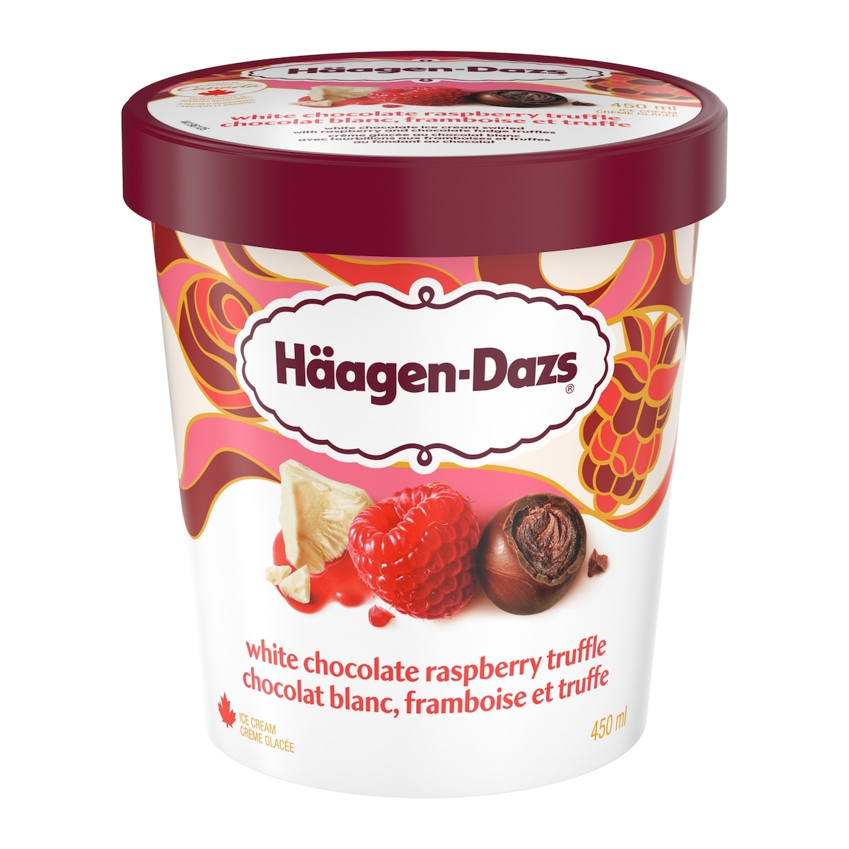 Häagen-Dazs Crème glacée md chocolat blanc, framboise et truffe 450 ml, 1,55 $/100ml