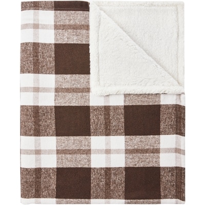 Woven Plaid Sherpa Throw with Shoulder Strap - Cocoa