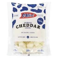 St Albert Fromage cheddar en grains blanc froid 31% m.g. 200 g, 3,75 $/100g