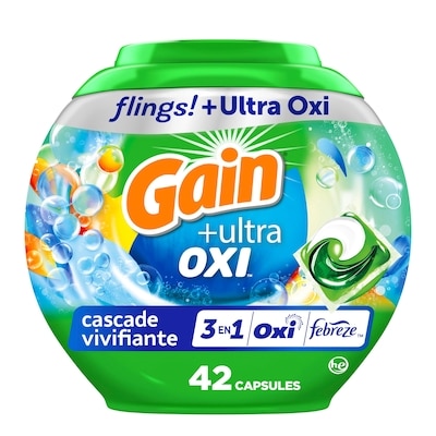 Gain Capsules de détergent pour le linge avec agents anti-odeurs, parfumées Waterfall Delight 42 ea, 0,40 $/1ch