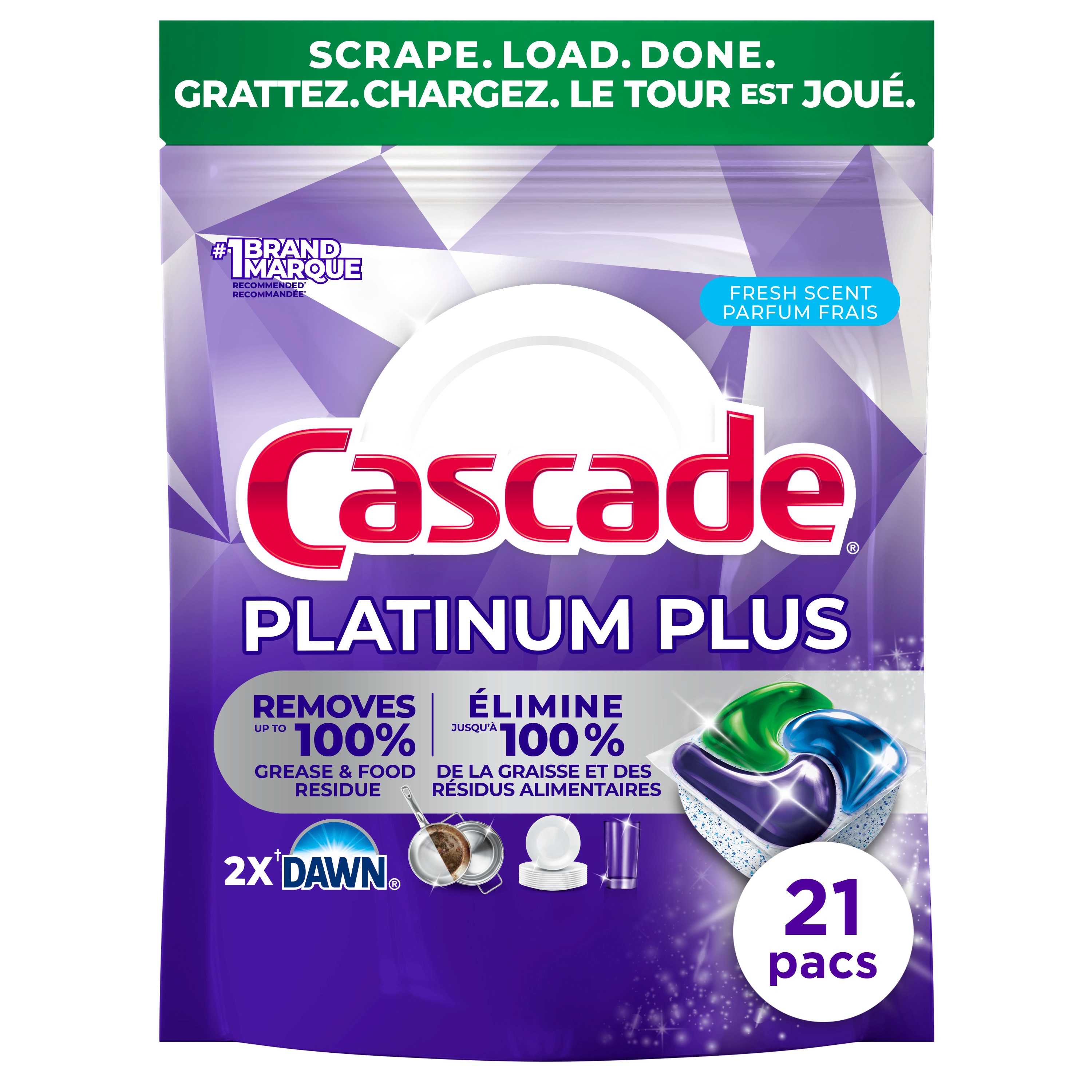 Cascade Platinum Plus Dishwasher Detergent, Fresh Scent, 21 Action Pacs 21 ea, $0.69/1ea