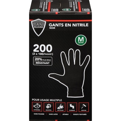 null Gants nitrile noir 200 ea, 0,11 $/1ch