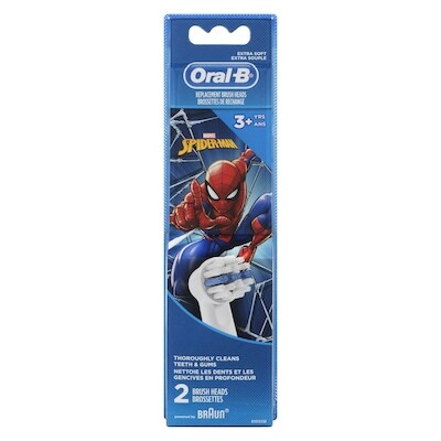 Oral-B Brossettes de rechange extra souples pour enfants mettant en vedette les personnages de Spiderman de Marvel, 2 unités 2 ea, 12,50 $/1ch