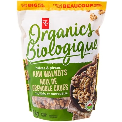 PC Biologique Noix de grenoble crues moitiés et morceaux, 1 kg 1 kg, 3,60 $/100g
