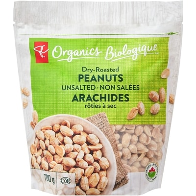 PC Organics Dry-Roasted Peanuts, Unsalted 700 g, $1.57/100g