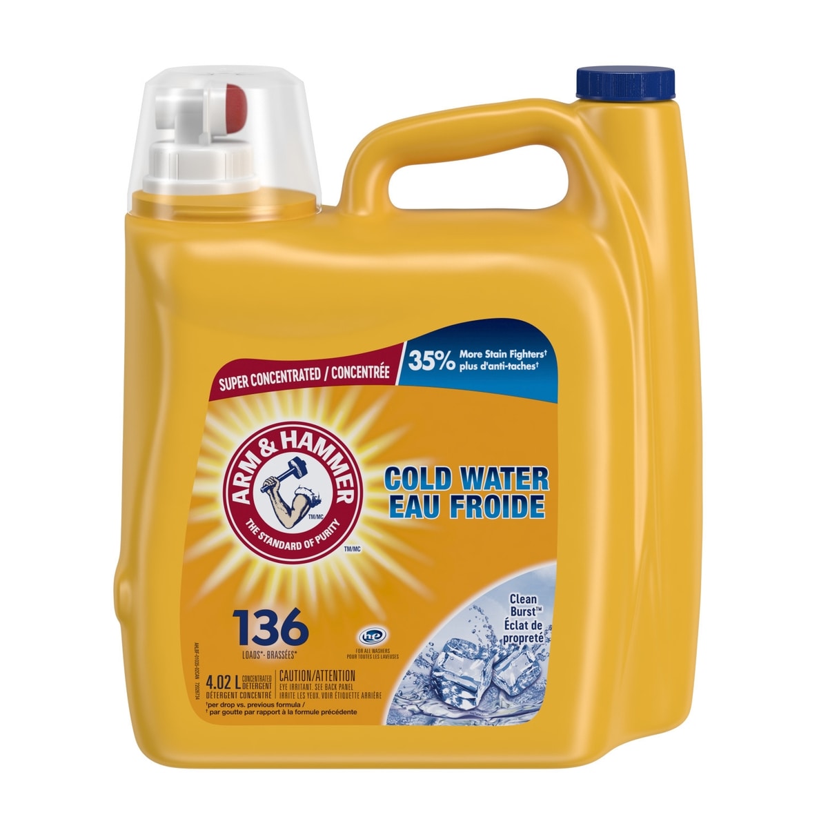 Arm & Hammer Cold Water Laundry Detergent Liquid Soap, Clean Burst, 136 Loads 4.02 l, $0.50/100ml