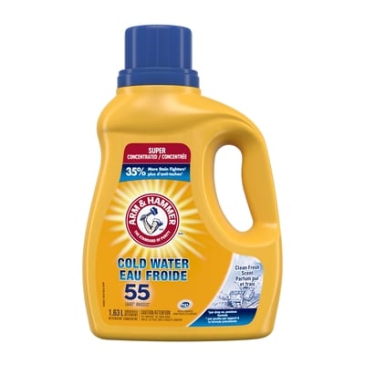 Arm & Hammer Cold Water Laundry Detergent Liquid Soap, Clean Fresh Scent, 55 Loads 1.63 l, $0.46/100ml