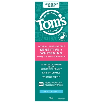 Tom’s of Maine Dentifrice blanchissant sans fluor, pour gencives sensibles 76 ml, 9,20 $/100ml
