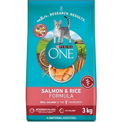 Purina ONE Microbiome Balance Salmon & Rice Formula, Dry Cat Food 3 kg, $0.80/100g