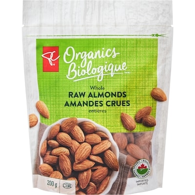PC Organics Whole Raw Almonds 200 g, $4.50/100g