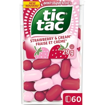 Tic Tac Menthes, Fraises et crème, Bonbons à la menthe, 60 pilule (caisse de 12) 12x29.0 g, 5,17 $/100g