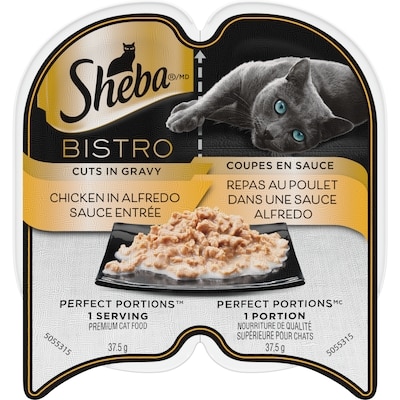 Sheba Nourriture humide pour chats adultes BISTRO PERFECT PORTIONS coupes en sauce – repas au poulet dans une sauce Alfredo 75 g, 2,39 $/100g
