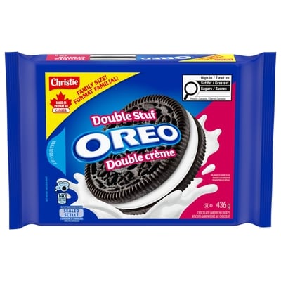 Christie Biscuits-sandwiches au chocolat OREO Double crème, format familial 436 g, 1,49 $/100g