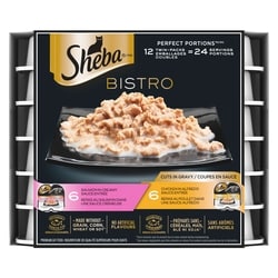 Sheba BISTRO PERFECT PORTIONS Adult Wet Cat Food Cuts in Gravy Chicken in Alfredo Sauce Entrée and Salmon in Creamy Sauce Entrée Variety Pack (12) 900 g, $2.22/100g