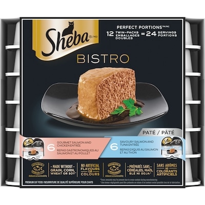 Sheba Nourriture humide pour chats adultes BISTRO PERFECT PORTIONS pâté en format variété – repas gastronomiques au saumon et au poulet et repas exquis au saumon et au thon 900 g, 2,22 $/100g