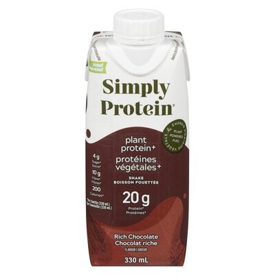 Simply Protein Protéines végétales+ boisson fouettée chocolat riche saveur 330 ml, 1,36 $/100ml