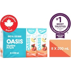 Oasis Hydrafruit Peach Juice Boxes 200 ml, $2.25/100ml