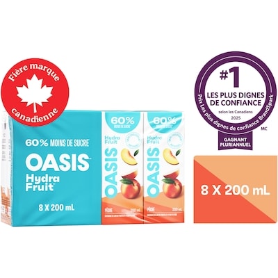 Oasis Boîtes de jus de pêche Hydrafruit 200 ml, 2,50 $/100ml