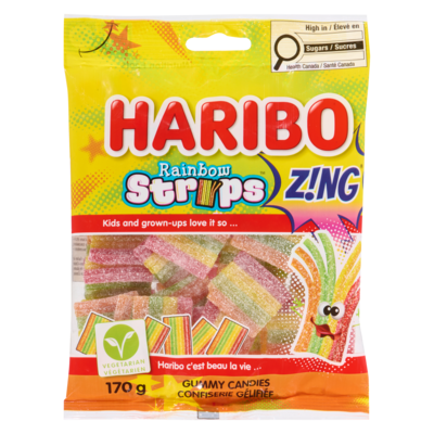 Haribo Rainbow Strips Z!Ng Gummy Candies Share Size 170 g, $1.76/100g