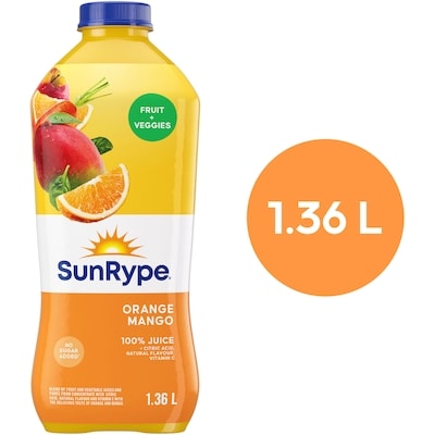 SunRype Fruit Plus Veggies Orange Mango Juice 1.36 l, $0.29/100ml