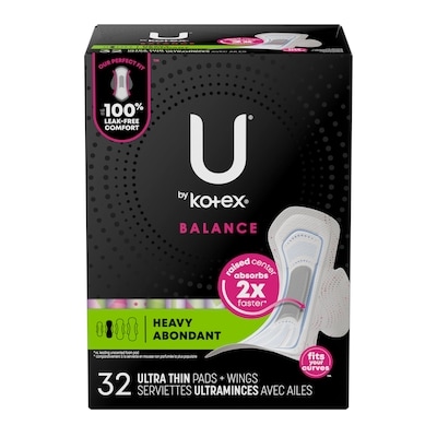 U by Kotex Serviettes ultraminces Balance avec ailes, absorption élevée, 32 unités. 32 ea, 0,31 $/1ch