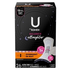 Balance Ultra Thin Overnight Pads with Wings, 26 Count