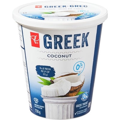 President's Choice 0% M.F. Greek Yogurt, Coconut 750 g, $0.73/100g