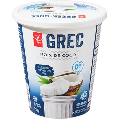le Choix du Président Yogourt grec à 0 % de M.G., noix de coco 750 g, 0,73 $/100g