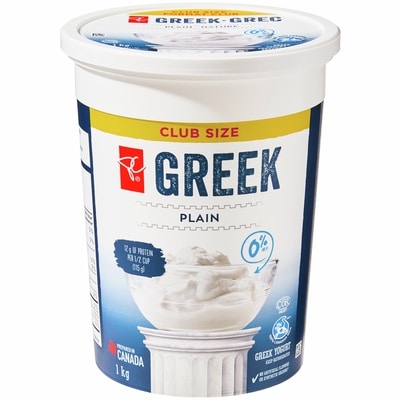 President's Choice 0% MF Greek Yogurt, Plain, Club Size 1 kg, $0.85/100g