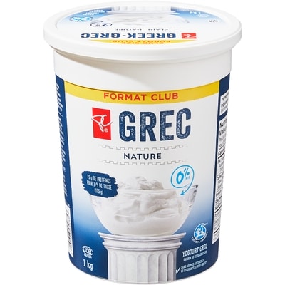 le Choix du Président Yogourt grec 0% MF, nature, format club 1 kg, 0,85 $/100g