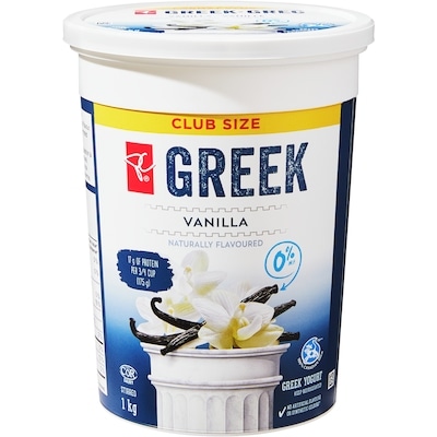 President's Choice Vanilla Greek Yogurt 0% Club Size  1 kg, $0.85/100g