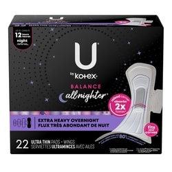 Balance Ultra Thin Overnight Pads with Wings, Extra Heavy Absorbency, 22 Count