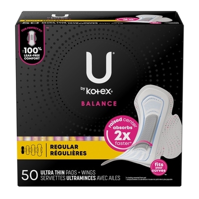 U by Kotex Balance Ultra Thin Pads with Wings, Regular Absorbency, 50 Count 50 ea, $0.26/1ea