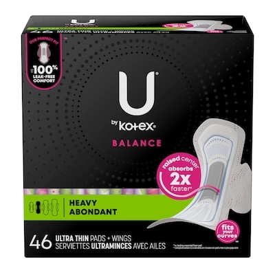 U by Kotex Balance Ultra Thin Pads with Wings, Heavy Absorbency, 46 Count 46 ea, $0.28/1ea
