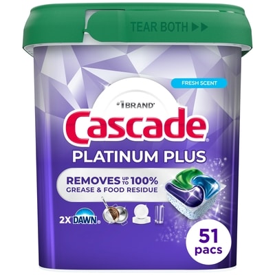 Cascade Platinum Plus Dishwasher Pods, Dish Detergent ActionPacs, Fresh, 51 Count 51 ea, $0.39/1ea
