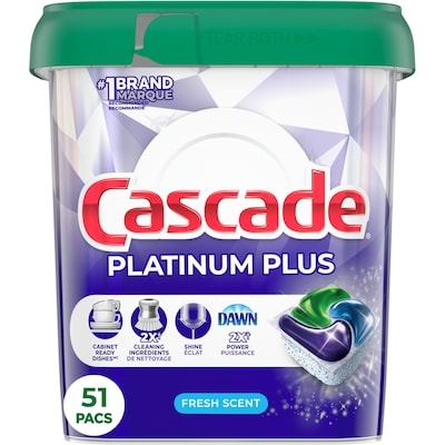 Cascade Platinum Plus Dishwasher Pods, Dish Detergent ActionPacs, Fresh, 51 Count 51 ea, $0.39/1ea