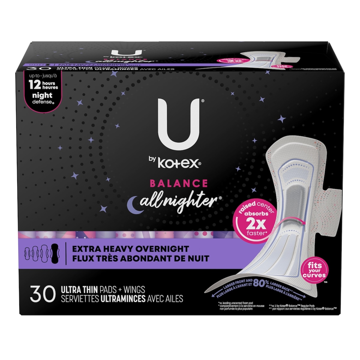 U by Kotex Balance Ultra Thin Overnight Pads with Wings, Extra Heavy Absorbency, 30 Count 30 ea, $0.55/1ea