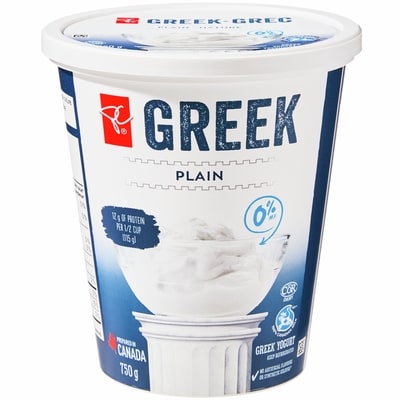 President's Choice Plain Greek Yogurt 0% 750 g, $0.73/100g