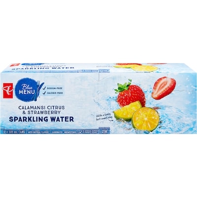 PC Menu Bleu Eau pétillante calamondin et fraise 12x355.0 ml, 0,15 $/100ml