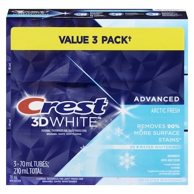 Crest 3D White Advanced Toothpaste, Arctic Fresh, 3 Pack 210 ml, $5.23/100ml
