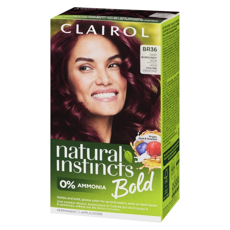 Natural Instincts Bold, BR36 Deep Burgundy Acai, permanent hair dye with 0% ammonia