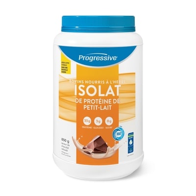 Progressive Isolat de protéine de petit-lait bovins nourris à l'herbe, Chocolat 850 g, 8,00 $/100g