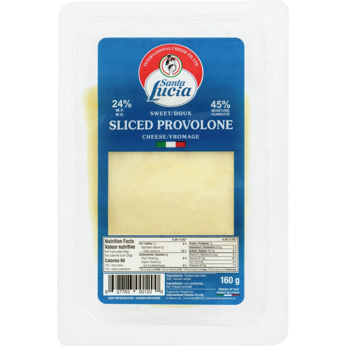 Santa Lucia Sliced Provolone Cheese Sweet 24% M.F. 160 g, $5.31/100g