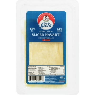 Santa Lucia Sliced Havarti Cheese Danish 55% M.F. 160 g, $5.62/100g