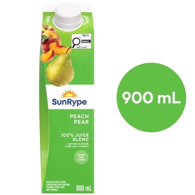 SunRype Peach Pear Juice 900 ml, $0.28/100ml