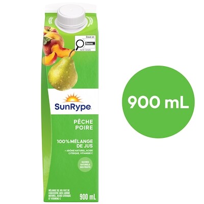 SunRype Jus Pêche poire 900 ml, 0,28 $/100ml
