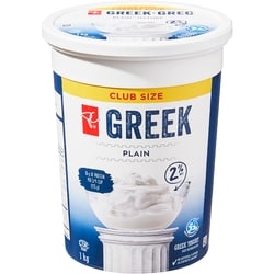 President's Choice Plain Greek Yogurt Club Size 2% M.F. 1 kg, $0.85/100g